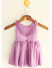 Purple Cotton Knee Length Flower Girl Dress